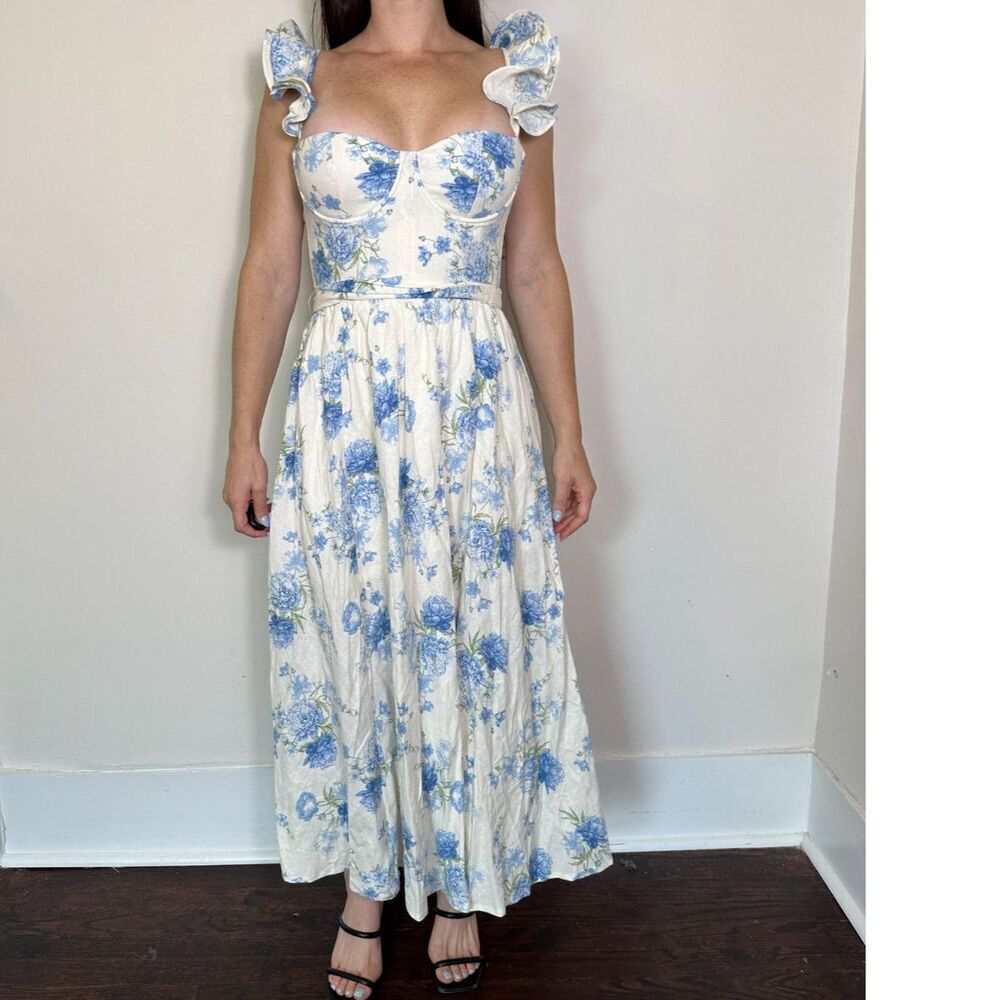 Dress Forum White Blue Floral Maxi Dress Sz Small NWT!